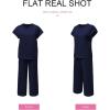 imageSHEWIN Womens Two Piece Fall Outfits Sweatsuits Casual Pullover Tops and Wide Leg Sweatpant Lounge SetsNavy Blue