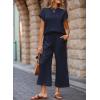 imageSHEWIN Womens Two Piece Fall Outfits Sweatsuits Casual Pullover Tops and Wide Leg Sweatpant Lounge SetsNavy Blue