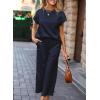 imageSHEWIN Womens Two Piece Fall Outfits Sweatsuits Casual Pullover Tops and Wide Leg Sweatpant Lounge SetsNavy Blue