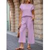 imageSHEWIN Womens Two Piece Fall Outfits Sweatsuits Casual Pullover Tops and Wide Leg Sweatpant Lounge SetsOrchid Petal