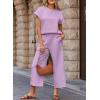 imageSHEWIN Womens Two Piece Fall Outfits Sweatsuits Casual Pullover Tops and Wide Leg Sweatpant Lounge SetsOrchid Petal