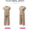 imageSHEWIN Womens Two Piece Fall Outfits Sweatsuits Casual Pullover Tops and Wide Leg Sweatpant Lounge SetsParchment