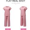 imageSHEWIN Womens Two Piece Fall Outfits Sweatsuits Casual Pullover Tops and Wide Leg Sweatpant Lounge SetsPink