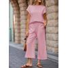 imageSHEWIN Womens Two Piece Fall Outfits Sweatsuits Casual Pullover Tops and Wide Leg Sweatpant Lounge SetsPink