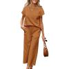 imageSHEWIN Womens Two Piece Fall Outfits Sweatsuits Casual Pullover Tops and Wide Leg Sweatpant Lounge SetsBuckskin