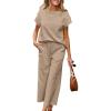 imageSHEWIN Womens Two Piece Fall Outfits Sweatsuits Casual Pullover Tops and Wide Leg Sweatpant Lounge SetsParchment