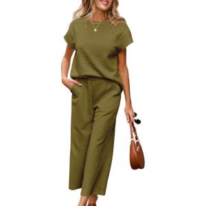 imageSHEWIN Womens Two Piece Fall Outfits Sweatsuits Casual Pullover Tops and Wide Leg Sweatpant Lounge SetsBrown