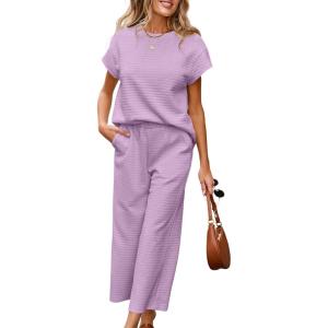 imageSHEWIN Womens Two Piece Fall Outfits Sweatsuits Casual Pullover Tops and Wide Leg Sweatpant Lounge SetsOrchid Petal