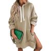 imageSHEWIN Womens Oversized Casual Pullover Long Sleeve Split Hem Drawstring Hoodies Dress With Kangaroo PocketD Khaki