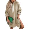 imageSHEWIN Womens Oversized Casual Pullover Long Sleeve Split Hem Drawstring Hoodies Dress With Kangaroo PocketD Khaki