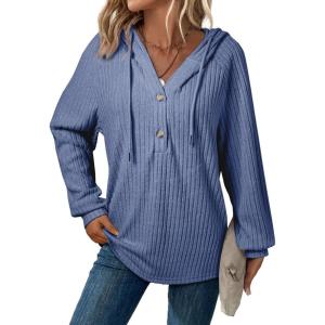 imageSHEWIN Fall Women Oversized Hoodies Spring V Neck Sweatshit 2025Dark Blue