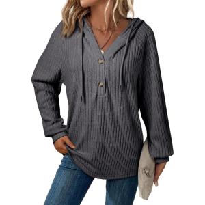imageSHEWIN Fall Women Oversized Hoodies Spring V Neck Sweatshit 2025Dark Grey