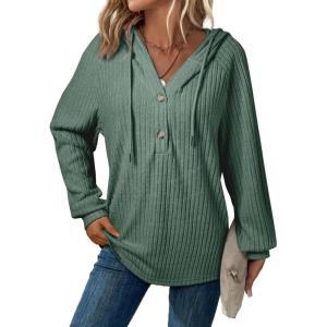 imageSHEWIN Fall Women Oversized Hoodies Spring V Neck Sweatshit 2025Green