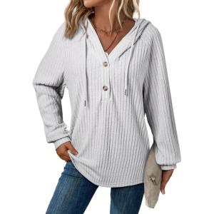imageSHEWIN Fall Women Oversized Hoodies Spring V Neck Sweatshit 2025Grey