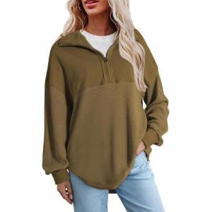 imageSHEWIN Womens Fall Sweatshirt Casual Waffle Knit Half Zip Pullover Loose Long Sleeve TopsDeep Brown