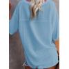 imageSHEWIN Womens Casual V Neck Waffle Knit Tunic Tops Batwing Short Sleeve Shirts Loose BlousesB Blue