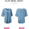 imageSHEWIN Womens Casual V Neck Waffle Knit Tunic Tops Batwing Short Sleeve Shirts Loose BlousesB Blue