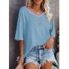 imageSHEWIN Womens Casual V Neck Waffle Knit Tunic Tops Batwing Short Sleeve Shirts Loose BlousesB Blue