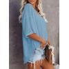 imageSHEWIN Womens Casual V Neck Waffle Knit Tunic Tops Batwing Short Sleeve Shirts Loose BlousesB Blue