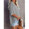 imageSHEWIN Womens Casual V Neck Waffle Knit Tunic Tops Batwing Short Sleeve Shirts Loose BlousesB Grey