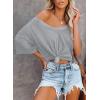imageSHEWIN Womens Casual V Neck Waffle Knit Tunic Tops Batwing Short Sleeve Shirts Loose BlousesB Grey
