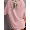 imageSHEWIN Womens Casual V Neck Waffle Knit Tunic Tops Batwing Short Sleeve Shirts Loose BlousesB Pink