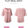 imageSHEWIN Womens Casual V Neck Waffle Knit Tunic Tops Batwing Short Sleeve Shirts Loose BlousesB Pink