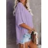 imageSHEWIN Womens Casual V Neck Waffle Knit Tunic Tops Batwing Short Sleeve Shirts Loose BlousesB Purple