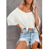 imageSHEWIN Womens Casual V Neck Waffle Knit Tunic Tops Batwing Short Sleeve Shirts Loose BlousesB White