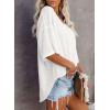 imageSHEWIN Womens Casual V Neck Waffle Knit Tunic Tops Batwing Short Sleeve Shirts Loose BlousesB White