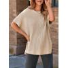 imageSHEWIN Womens Tops Crewneck Short Sleeve Sweater Causal Tunic Tops Lightweight Summer Sweaters for WomenB Apricot