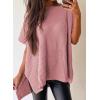 imageSHEWIN Womens Tops Crewneck Short Sleeve Sweater Causal Tunic Tops Lightweight Summer Sweaters for WomenB Lightweight Pink