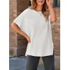 imageSHEWIN Womens Tops Crewneck Short Sleeve Sweater Causal Tunic Tops Lightweight Summer Sweaters for WomenB White