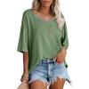imageSHEWIN Womens Casual V Neck Waffle Knit Tunic Tops Batwing Short Sleeve Shirts Loose BlousesB Green