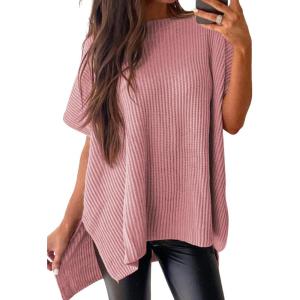 imageSHEWIN Womens Tops Crewneck Short Sleeve Sweater Causal Tunic Tops Lightweight Summer Sweaters for WomenB Lightweight Pink