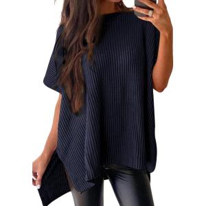 imageSHEWIN Womens Tops Crewneck Short Sleeve Sweater Causal Tunic Tops Lightweight Summer Sweaters for WomenB Navy Blue