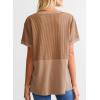 imageSHEWIN Womens Casual V Neck Waffle Knit Tops Short Sleeve T Shirts Loose BlousesB Dark Brown