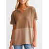 imageSHEWIN Womens Casual V Neck Waffle Knit Tops Short Sleeve T Shirts Loose BlousesB Dark Brown