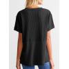 imageSHEWIN Womens Casual V Neck Waffle Knit Tops Short Sleeve T Shirts Loose BlousesD Black