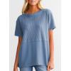 imageSHEWIN Womens Casual V Neck Waffle Knit Tops Short Sleeve T Shirts Loose BlousesD Hot Pink