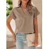 imageSHEWIN Womens Polo Shirts Casual Collared V Neck Short Sleeve T Shirt Tunic Tops Loose FitB Khaki