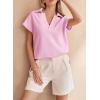 imageSHEWIN Womens Polo Shirts Casual Collared V Neck Short Sleeve T Shirt Tunic Tops Loose FitB Pink