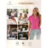 imageSHEWIN Womens Polo Shirts Casual Collared V Neck Short Sleeve T Shirt Tunic Tops Loose FitB Rose Red