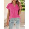 imageSHEWIN Womens Polo Shirts Casual Collared V Neck Short Sleeve T Shirt Tunic Tops Loose FitB Rose Red