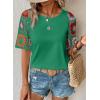 imageSHEWIN Womens Summer Tops Casual Short Sleeve T Shirts Crewneck Boho Crochet Floral Print Shirt BlousesDark Green