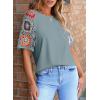 imageSHEWIN Womens Summer Tops Casual Short Sleeve T Shirts Crewneck Boho Crochet Floral Print Shirt BlousesMedium Grey