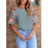 imageSHEWIN Womens Summer Tops Casual Short Sleeve T Shirts Crewneck Boho Crochet Floral Print Shirt BlousesMedium Grey