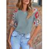 imageSHEWIN Womens Summer Tops Casual Short Sleeve T Shirts Crewneck Boho Crochet Floral Print Shirt BlousesMedium Grey