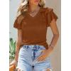 imageSHEWIN Womens Summer Tops Ruffle Short Sleeve T Shirts Casual Slim FitV Brown