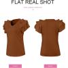 imageSHEWIN Womens Summer Tops Ruffle Short Sleeve T Shirts Casual Slim FitV Brown